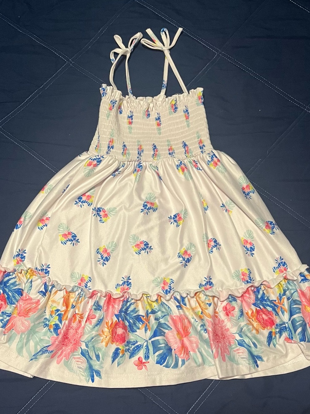 Tommy Bahama Girls' Cream Floral Tie-Shoulder Sundress